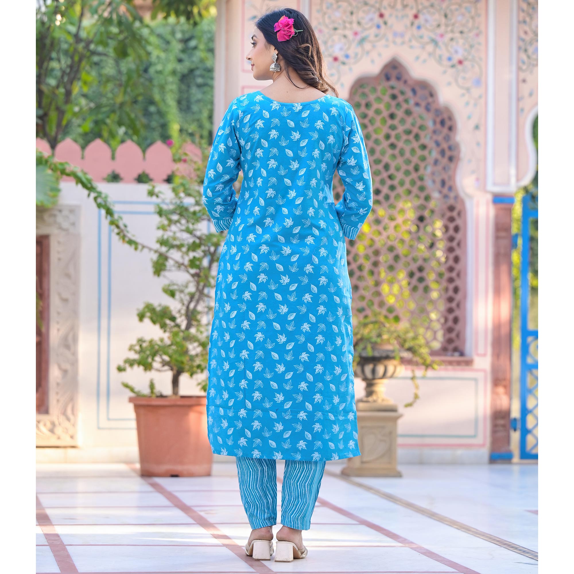 Sky Blue Front Slit Rayon Flared Embroidered Long Kurti | DMK-2332 |  Cilory.com